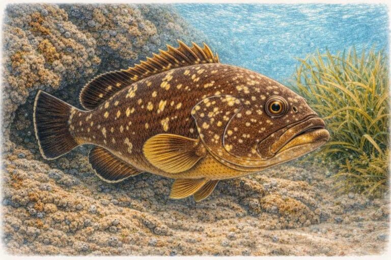 Fare snorkeling a Tavolara: pesci, colori e curiosità - Illustrazione cernia bruna